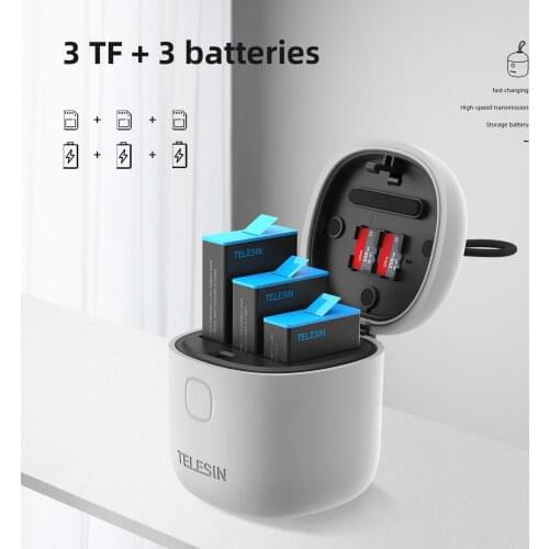 TELESIN 3Pack Battery 1750mAh For GoPro 9 3 Slots Charger TF Card Reader Storage Charging Box for GoPro Hero 9 Black