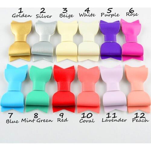 30pcs/lot DIY Boutique PU Leather Bow Girl Bowknots Garment Accessories 12 Color U Pick