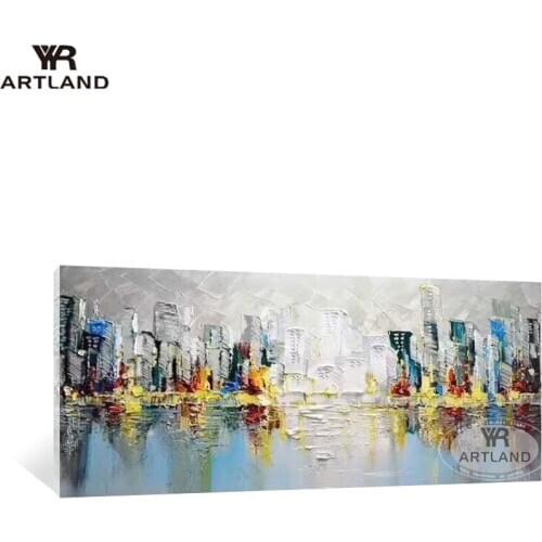 Abstract 3d picture beautiful scenery modern city building Hand painted canvas oil painting wall art poster for living room