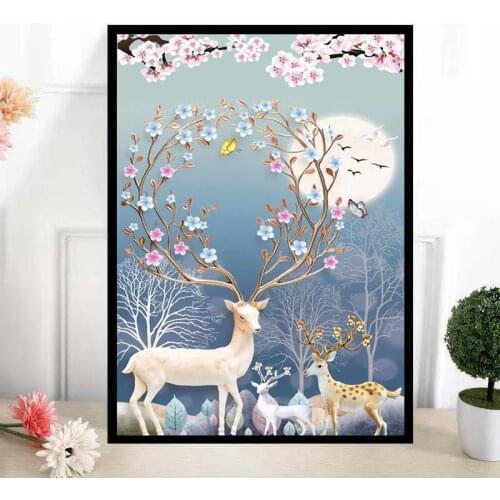 Elk Diamond Painting Cross Stitch 2021 New Living Room Dining Room Vertical Porch Small Painting Simple Home Decoration