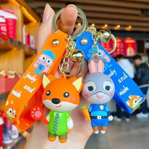 Disney Zootopia Cartoon Figure Nick Judy Keychain Creative Cute Fox Rabbit Fashion Bag Pendant Car Key Chain Accessories Gifts