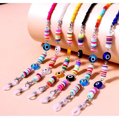 New Mask Chain Necklace Fashion Women Bohemian Handmade Colorful Bead Daisy Polymer Clay Beaded Glasses Chain Hanging Rope Gift