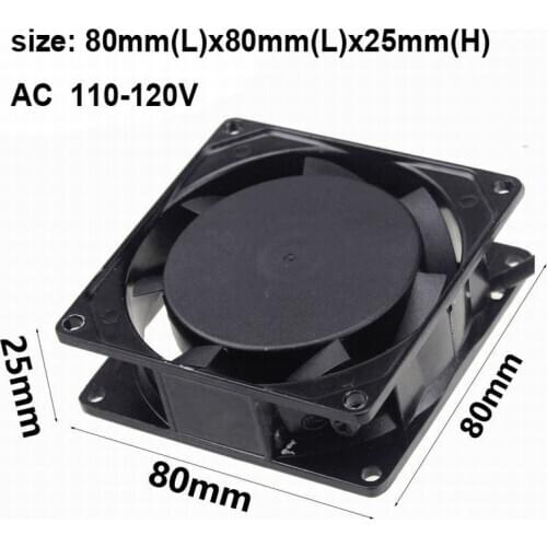 Gdstime 1 Piece 2 Wire 110V 120V 80x25mm Industrial Exhaust AC Cooling Fan 80mm Cooler 8025 8cm Without Connector Good Quality