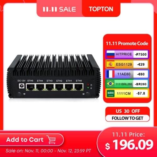 Hot Sale 6*Lan Mini Pc Intel Core i7 7500U i5 7200U Processor 6xIntel i211-AT Gigabit RJ45 LANs Win 10 Pro Pfsense Linux Server