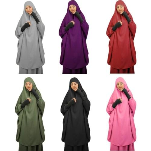 Eid Hooded Muslim Women Hijab Dress Prayer Garment Set Long Khimar Skirt 2 Piece Jilbab Abaya Ramadan Gown Abayas Islamic Niqab