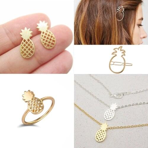 Jisensp Cute Pineapple Earrings for Women Girl Gold Color Geometric Fruit Stud Earrings Statement Ear Jewelry Female Party Gifts