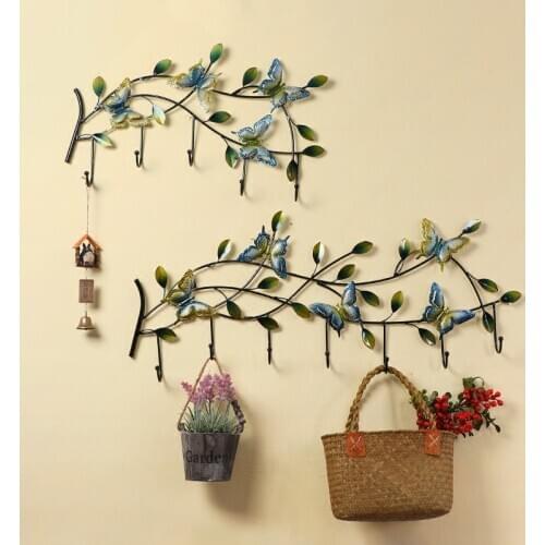 Creative Wall Hanging Metal Clothing Hanger Door Porch Key Hook Decorative Crafts Wall Coat Rack Wall Leaf Mural Accessories Art