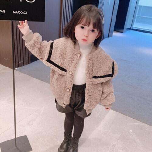 Girls' Jackets Furry Navy Collar Thickened Kids Coats for Girls Outerwear 2020 Winter Clothes Fleece Warm Baby Girl Winter Coats