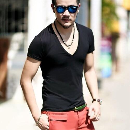 Mens Tops Tees 2021 Summer New Cotton V Neck T Shirt Simple All-Match Men Fashion Trends Fitness Short Sleeve T-Shirts