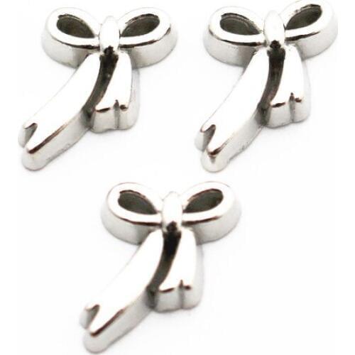 Wholesale 10pcs/lot Metal Silver Plating Bowknot Floating Charms For Living Glass Floating Lockets Pendant Necklace DIY Jewelry