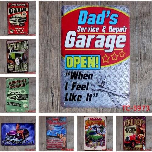 Dads Service & Repair Garage Open Vintage Metal Poster of When I Feel Like It Tires Gas Oil Classic Garage Wall Tin Decoration