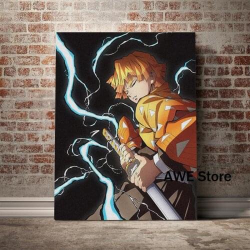 Zenitsu Agatsuma Demon Slayer Kimetsu no Yaiba Anime poster Canvas Wall Art Decoration prints for Home bedroom decor Painting