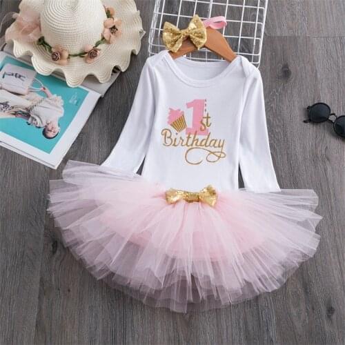 Toddler Girl Baby 1 Year Birthday Dress Kids Party Wear Dresses For Girl Infant Party Wear Long Sleeves Winter Baby Clothing 12M