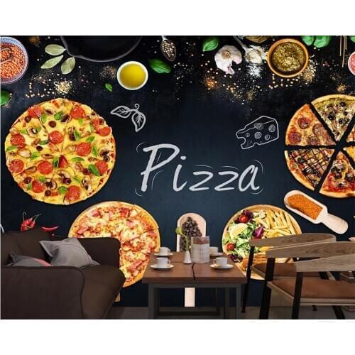 Custom wallpaper 3d mural personality pizza restaurant blackboard background wall обои living room bedroom restaurant wallpaper
