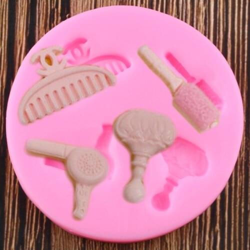 Comb Mirror Silicone Molds Woman Hair Beauty Makeup Tools Cake Decorating Tools Fandont Chocolate Candy Clay Moulds