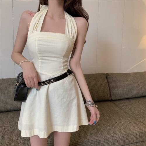 French retro high waist square neck suspender dress spring and summer 2021 new a-line short dresses womens clothing