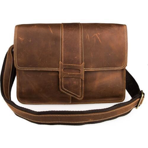 Nesitu Vintage High Quality Brown Real Genuine Leather Cowhide Crazy Horse Leather Men Messenger Bags Cross Body Man Bag #M7263
