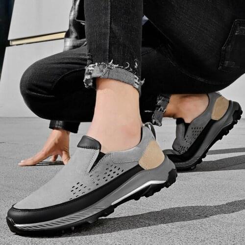 Men Shoes Slip On Flats Genuine Leather Walking Soft Footwear Quality Spring Hiking Shoes Fashion Sneakers