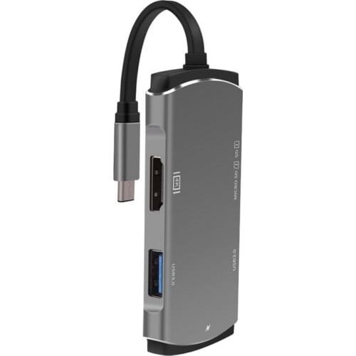 6-in-1 Type-C USB 3.0 Hub Multifunction Adapter USB C Hub with Gigabit Ethernet port/SD/TF Card Reader for PC Laptop