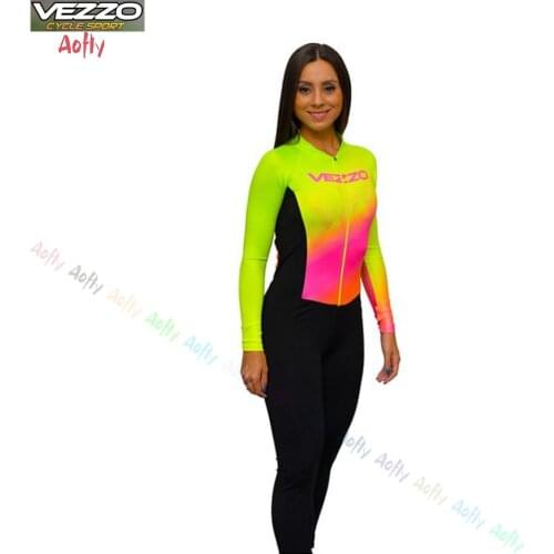 Vezzo Cycling Clothing Skinsuit Female Cycling Pants With Gel 20d Long Sleeve Cycling Set Winter Clothes Lycra Jumpsuit Overalls