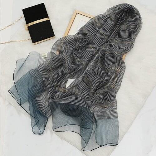 2020 spring and autumn Korean Plaid silk scarf Wool Womens scarf mulberry silk air conditioning dress shawl long beach towel