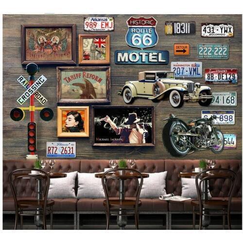 WDBH custom mural 3d photo wallpaper Retro car license plate bar background home decor 3d wall murals wallpaper for wall 3 d