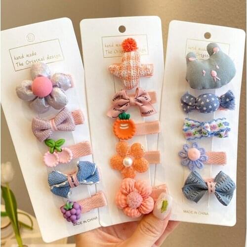5/10pcs/Set Baby Kids Cloth Hairpins Glimmer Flowers Fruit Hair Clip for Girls Bang Barrettes Toddlers Child Hair Accessories