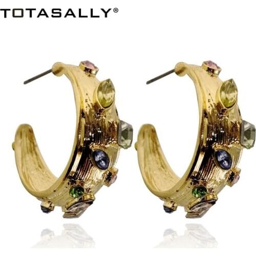 TOTASALLY New Arrival Women Luxury Faux Stone Crystal Hoop Earrings Designer Open C Ear Hoop Wholesale Jewelry X'mas Gifts