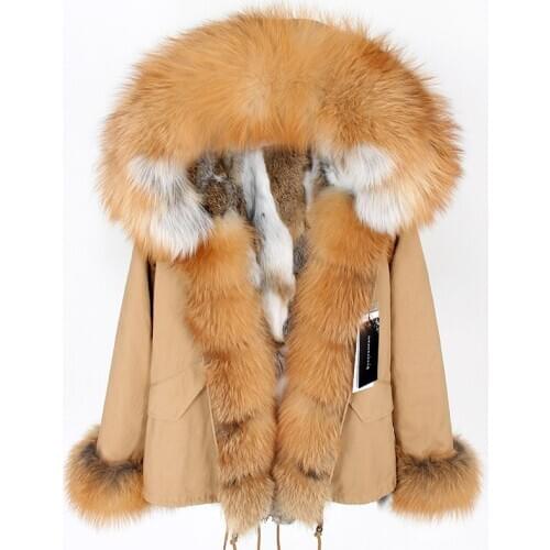 2019 new with sleeves hair pie to overcome detachable rabbit fur grass liner fox fur collar coat female short paragraph winter
