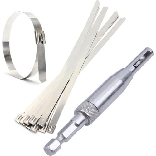10Pcs Stainless Steel Metal Cable Zip Tie Wrap Exhaust Straps with 4Pcs HSS Self Centering Hinge Drill Bit Set