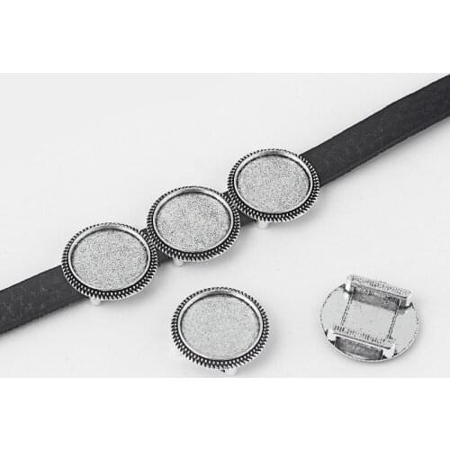 10 Tibetan Silver 10*2mm Slide Spacer With 18mm Round Blank Tray For Flat Leather Bracelets & Bangles & pulseras Jewelry Making