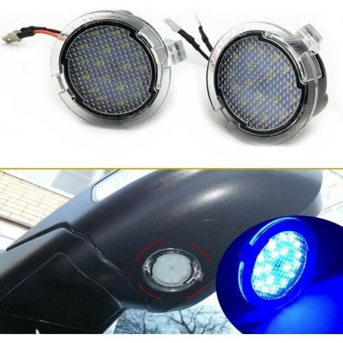 2Pcs Full LED Under-Mirror Puddle Lights Blue Plastic Fit For Ford F-150 Edge Flex Taurus Toyota Sequoia Tundra Lincoln MKS MKT