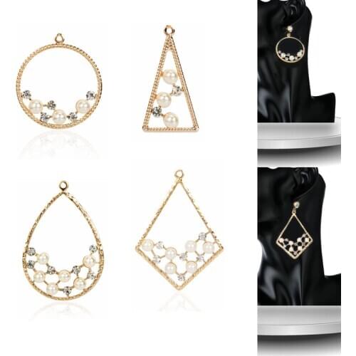 2020New 60Pcs Rhinestones and Pearl Geometry Button for DIY Jewelry Earring or Necklace Pendants Accessories DL208-DL212