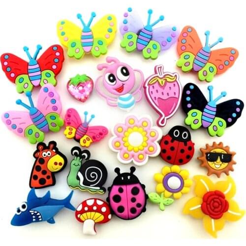 20 Pcs PVC Butterfly Dragonfly Flowers Shoe accessories Shoe Charms Shoe Decorations for Croc Bracelet Wristband Kid Gift