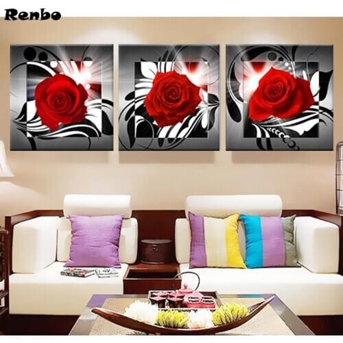 3pcs,diamond embroidery red rose Flower,sticker,5d diamond painting,full diamond mosaic picture of rhinestones cross stitch gift