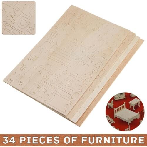 34pcs/set Kids Vintage Wooden Furniture Puzzle Toys Dollhouse Miniature Model DIY Puzzles Toy Gift