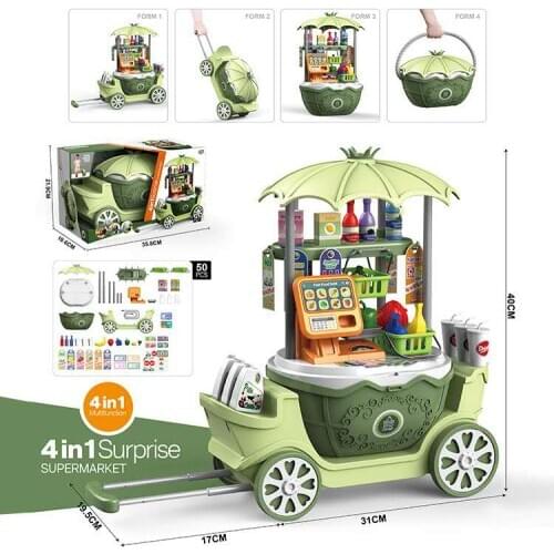 4 IN 1 Holiday Birthday Gift Children Girl Princess Pretend play Simulation Shopmarket hamburge Trolleys supermarket cart toy