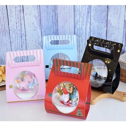 800sets New Portable Round Plastic Mousse Cup Cupcake Boxes Christmas Ball Dessert Cake Box Birthday gift packaging