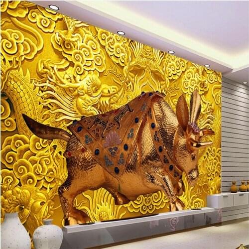 Beibehang Custom any size 3D wallpaper mural relief Taurus King living room TV backdrop decorative painting papel de parede
