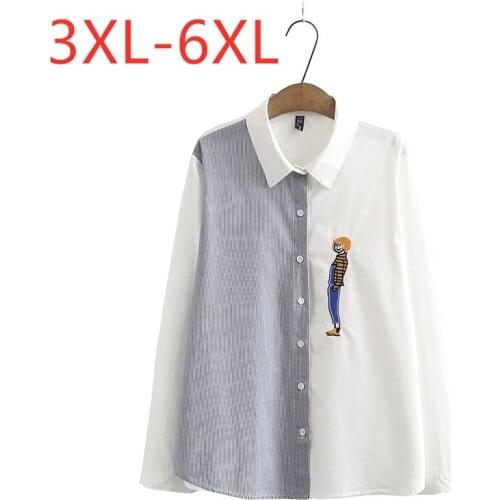 New ladies autumn winter plus size tops for women large blouse long sleeve loose cotton button stripe shirt 3XL 4XL 5XL 6XL