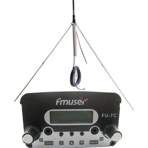 FMUSER FU-7C 7W Broadcast FM Radio Transmitter + GP100 FM Antenna + Power Adapter + Coxal Cable