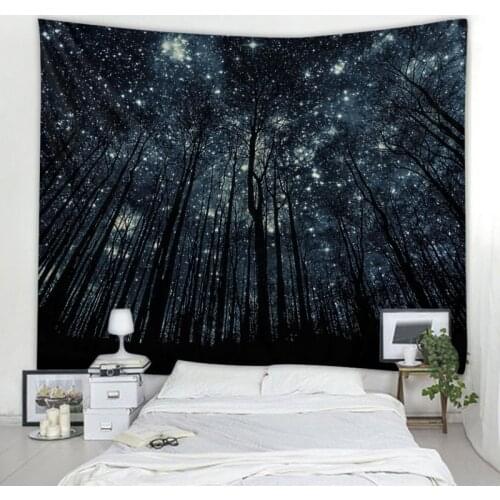Starry sky forest tapestry moonlight night psychedelic bohemian decoration wall hanging home room art background decoration