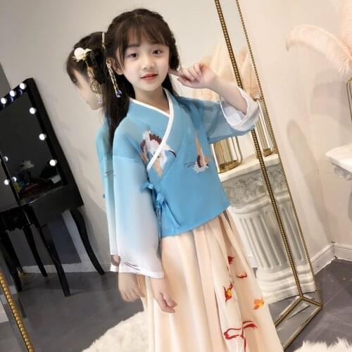 H2506 Girls Hanfu Chinese Ancient Kids Princess Dress Children Summer Tang Suit Dresses China Traditional Folk Festival Clothes