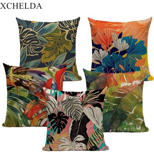 Art Throw Pillowcase Cushion Cover 45*45 40*40 Colorful Plant Linen Home Decor for Sofa Bed Pillow Cover Decorative Case