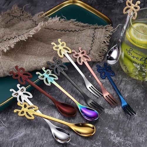 Beautiful Butterfly 304 Stainless Steel Coffee Spoons Fruit Forks Tea Spoon Dessert Spoon Creative Coffeeware Office Accessories