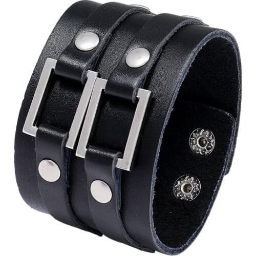 Men Wide Geometry Cuff Bracelet Retro Punk Leather Buckle Charms Wrap Bangle Wristbands Women Vintage Rock Biker Jewelry Gift