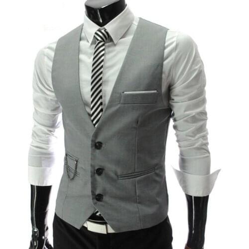 Business Waistcoat Men Solid Color V Neck Sleeveless Button Pocket Blazer Suit Waistcoat Button Closure Men Waistcoat Plus Size