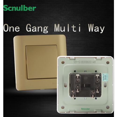 86x86 type 16A one 1 gang multi way champagne vacuum plating wall switches 220v