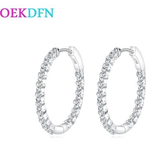 OEKDFN 100% 925 Sterling Silver Hoop Earrings For Women Simple Sparkling Zircon Gemstone Engagement Weddding Fine Jewelry