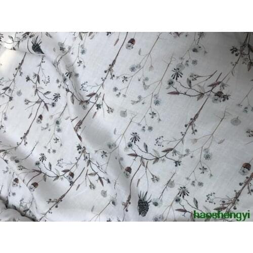 Autumn clear digital inkjet white dry flower dress blouse fabric, high-end fabric